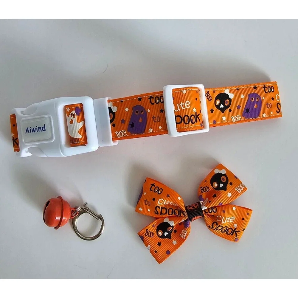 Halloween Dog Collar Bow & Bell Medium 10-16